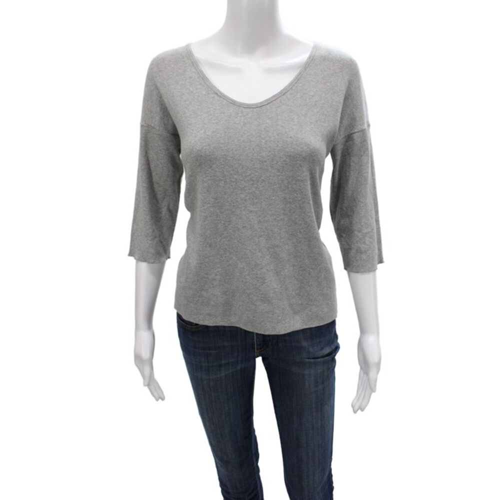 Marccain Sports Womens Gray Scoop Neck 3/4 Sleeve Basic T-Shirt Size 3